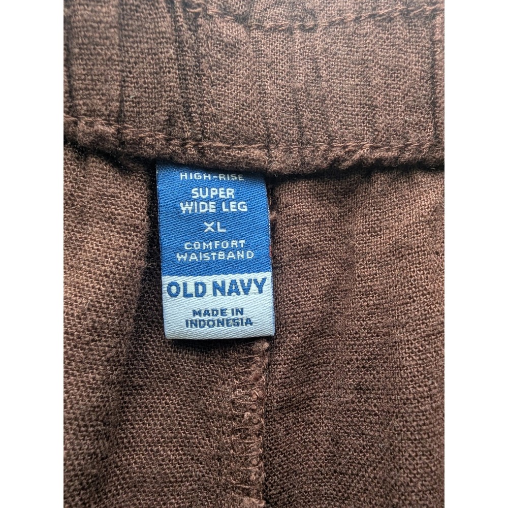Old Navy Super Wide Leg Pants Women XL Brown Linen Blend High Rise Comfort Boho - Picture 5 of 11